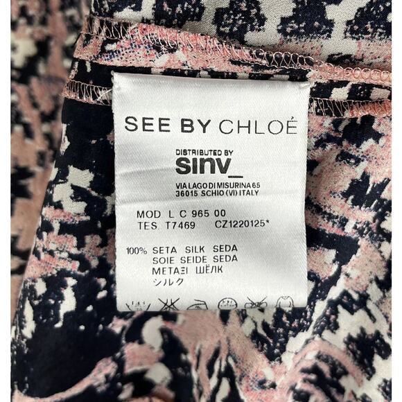 See by Chloe Button Down Silk Blouse 3/4 Sleeve Roped Shoulder Collarless Size 2 - Picture 6 of 6